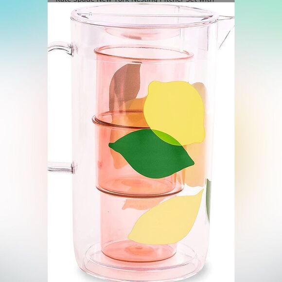 KATE SPADE NEW YORK NESTING PITCHER SET W/WATER PITCHER AND 2 REUSABLE CUPS NWT - Picture 3 of 5